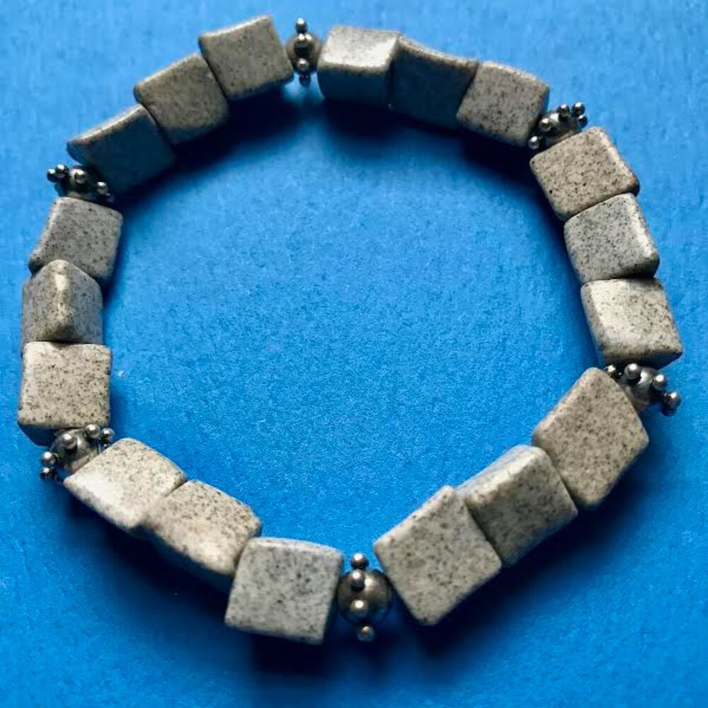 Minimalistic grey stone stretch bracelet 6.5" 10MM beads